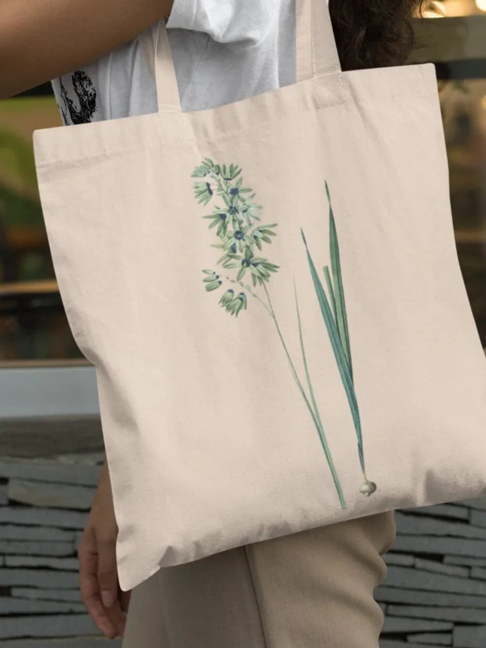 Turquoise Ixia Vintage Floral Print Graphic Canvas Tote Bag